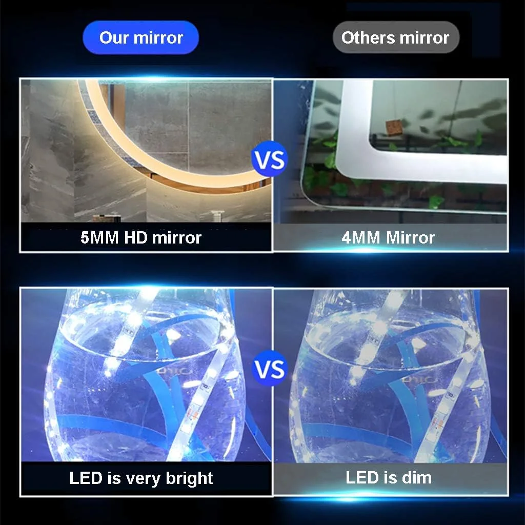 آینه دیواری VejiA برای حمام، آینه گرد ضد آب LED دار برای آرایش با کنترل لمسی نور سفید/نور گرم - 50 سانتی متر، 60 سانتی متر، 70 سانتی متر، 80 سانتی متر
