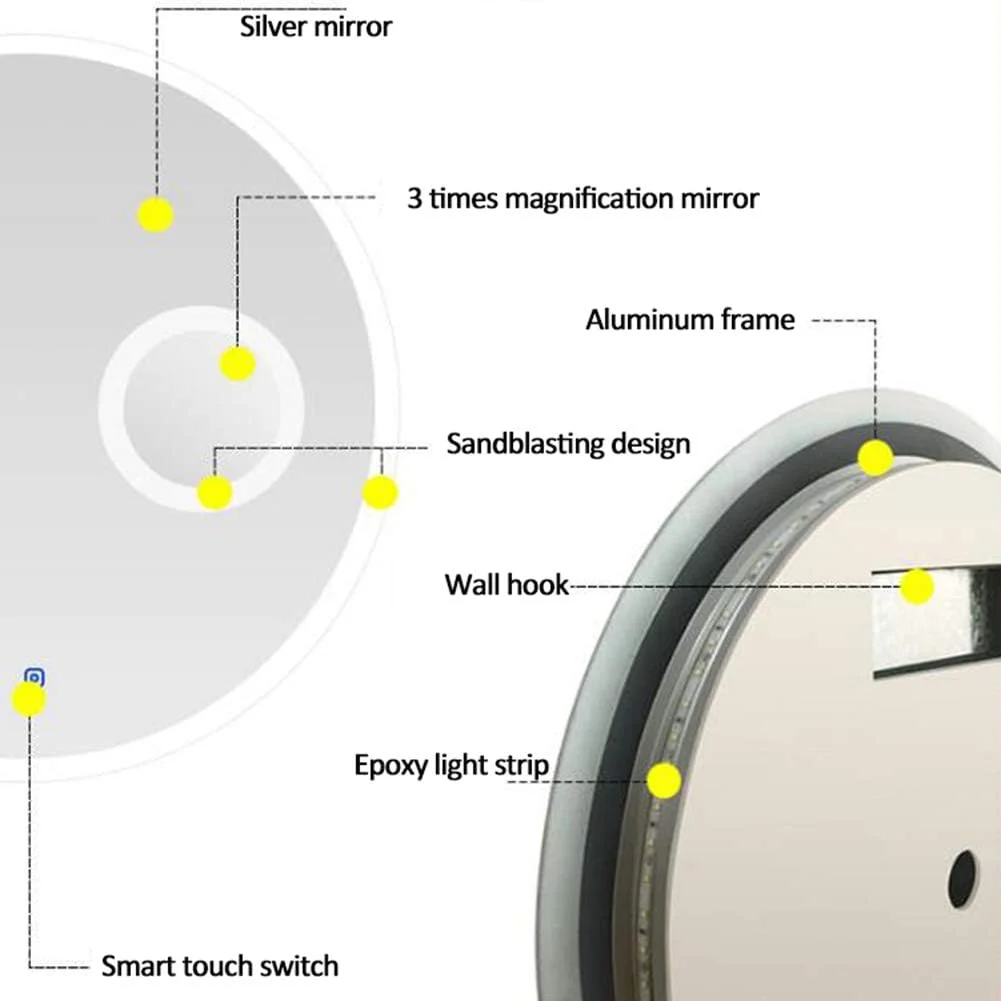آینه دیواری VejiA برای حمام، آینه آرایشی گرد دیواری با نور LED، آینه حمام LED دار، با شیشه بزرگنمایی 3X به ابعاد 12.8 سانتی متر / 5 اینچ و کلید لمسی، نور سفید، 60/70/80 سانتی متر آینه دیواری VejiA برای حمام، آینه آرایشی گرد دیواری با نور LED، آینه حمام LED دار، با شیشه بزرگنمایی 3X به ابعاد 12.8 سانتی متر / 5 اینچ و کلید لمسی، نور سفید، 60/70/80 سانتی متر
