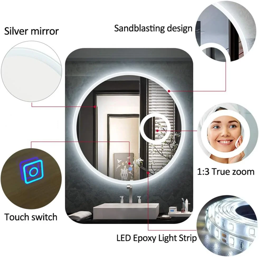 آینه دیواری VejiA برای حمام، آینه آرایشی گرد دیواری با نور LED، آینه حمام LED دار، با شیشه بزرگنمایی 3X به ابعاد 12.8 سانتی متر / 5 اینچ و کلید لمسی، نور سفید، 60/70/80 سانتی متر آینه دیواری VejiA برای حمام، آینه آرایشی گرد دیواری با نور LED، آینه حمام LED دار، با شیشه بزرگنمایی 3X به ابعاد 12.8 سانتی متر / 5 اینچ و کلید لمسی، نور سفید، 60/70/80 سانتی متر