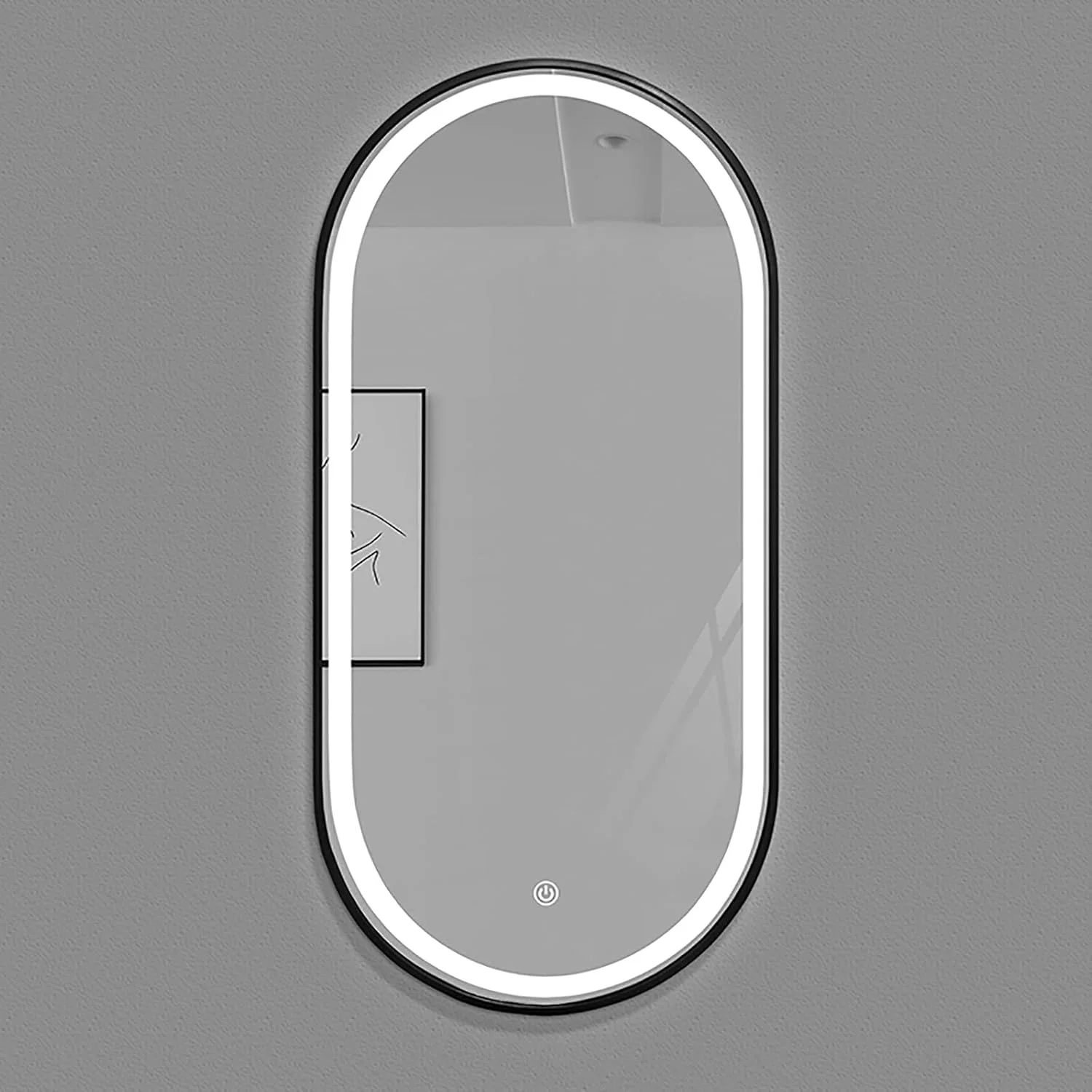 آینه دیواری VejiA برای حمام، آینه حمام بیضی شکل LED با نور پس زمینه 500X800 میلی متر با کنترل لمسی سنسور، عملکرد کم نور 3 رنگ، آینه آرایش روشویی دیواری با تمام آلومینیوم