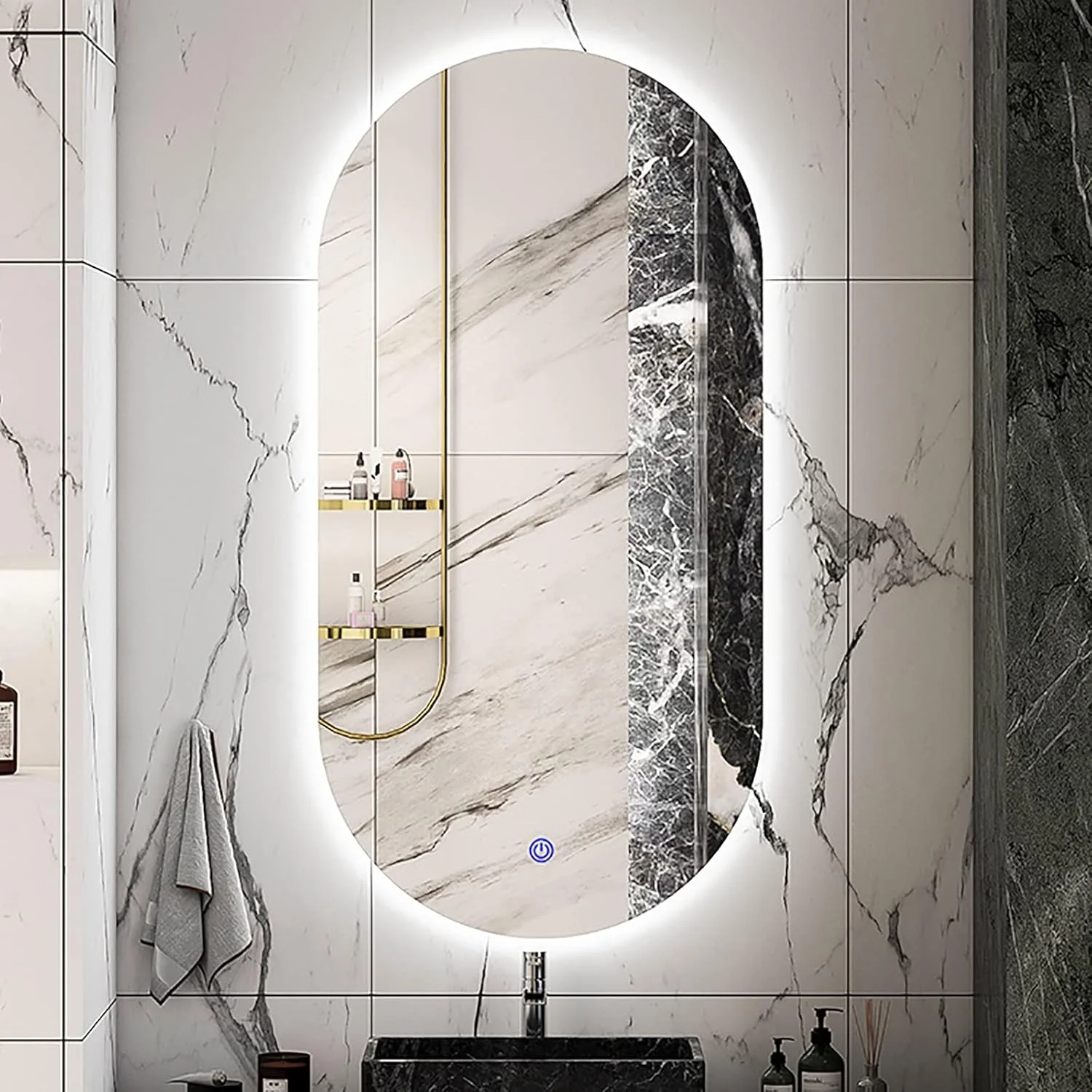 آینه دیواری VejiA برای حمام، آینه بیضی شکل LED با نور پس زمینه قابل تنظیم دمای رنگ نور 3000K/4000K/6000K، آینه هوشمند LED برای آرایش آینه دیواری VejiA برای حمام، آینه بیضی شکل LED با نور پس زمینه قابل تنظیم دمای رنگ نور 3000K/4000K/6000K، آینه هوشمند LED برای آرایش