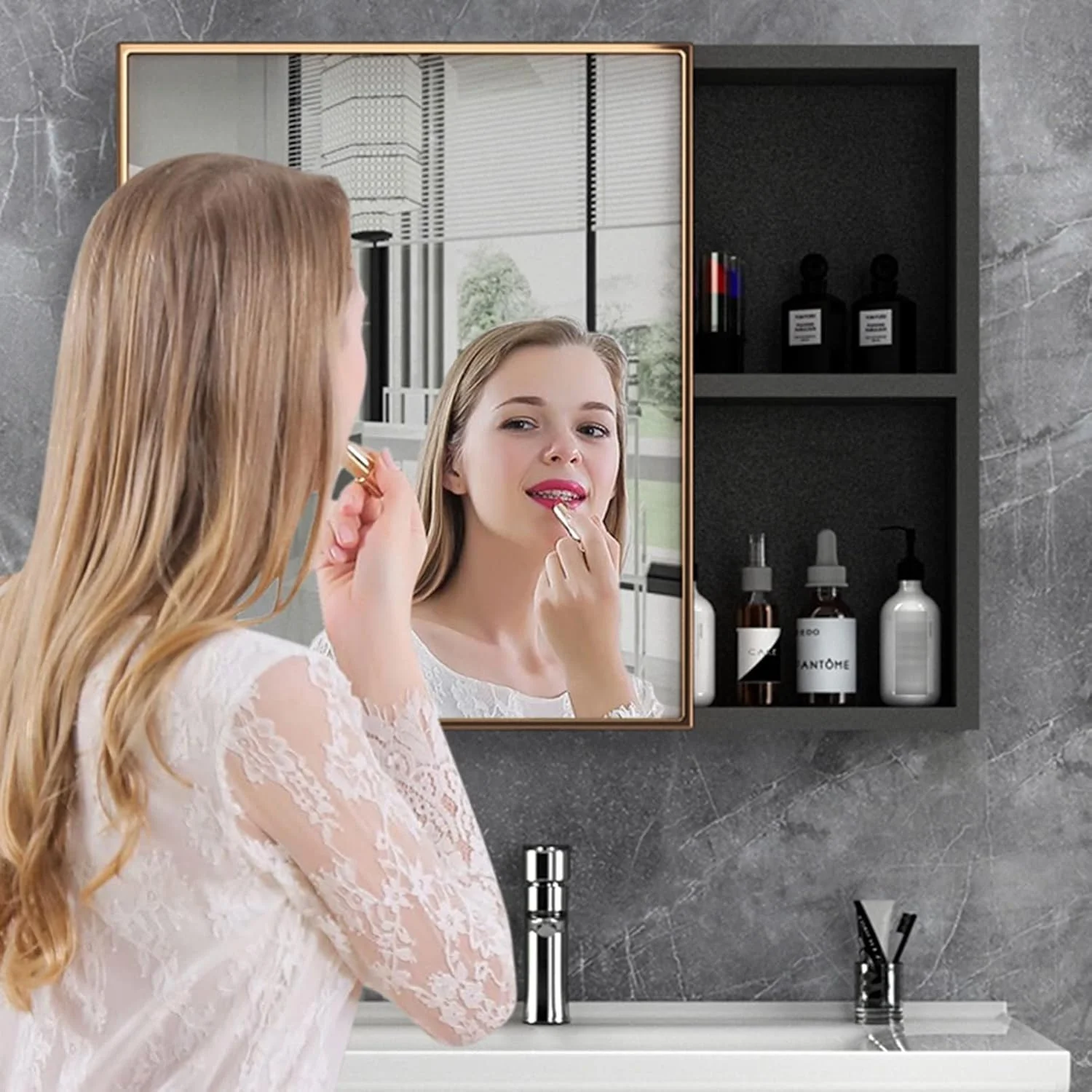 کابینت آینه ای حمام VejiA، دو طبقه، نصب دیواری، قفسه آلومینیومی فضایی، آینه آویز، جعبه آینه توالت، آینه دیواری حمام کابینت آینه ای حمام VejiA، دو طبقه، نصب دیواری، قفسه آلومینیومی فضایی، آینه آویز، جعبه آینه توالت، آینه دیواری حمام