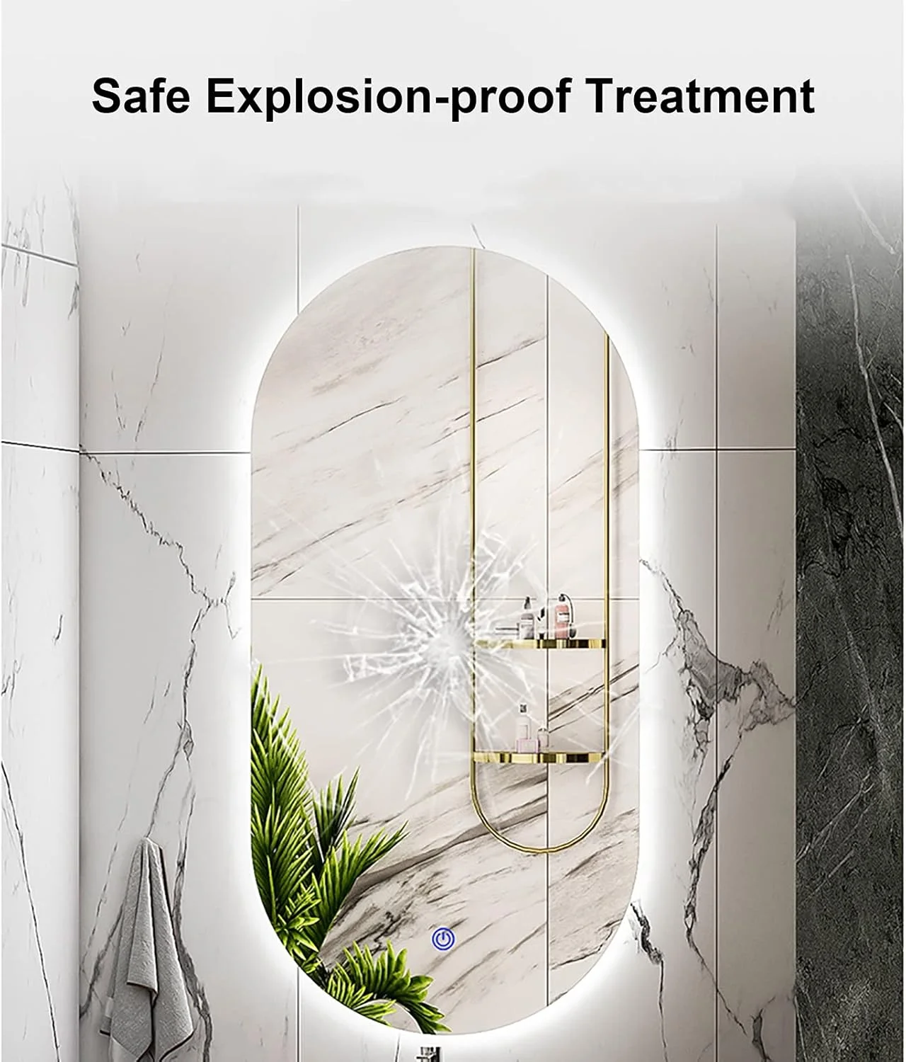 آینه دیواری VejiA برای حمام، آینه بیضی شکل LED با نور پس زمینه قابل تنظیم دمای رنگ نور 3000K/4000K/6000K، آینه هوشمند LED برای آرایش