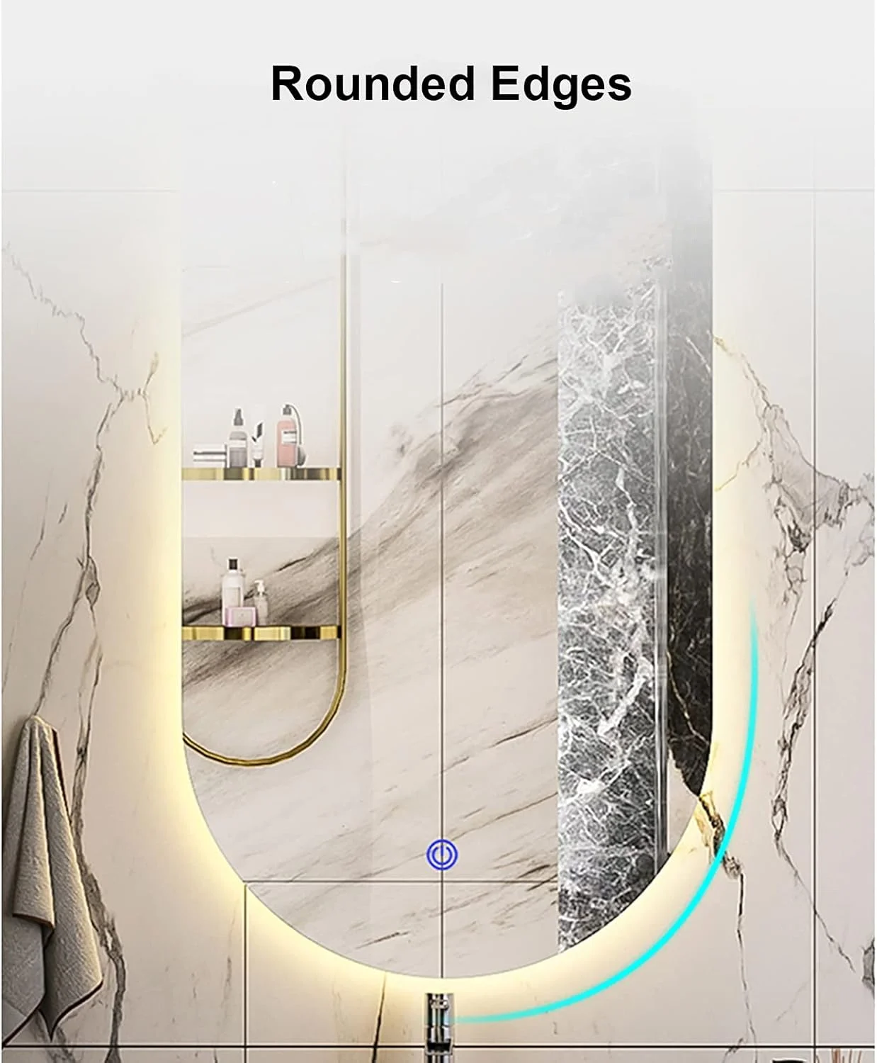 آینه دیواری VejiA برای حمام، آینه بیضی شکل LED با نور پس زمینه قابل تنظیم دمای رنگ نور 3000K/4000K/6000K، آینه هوشمند LED برای آرایش