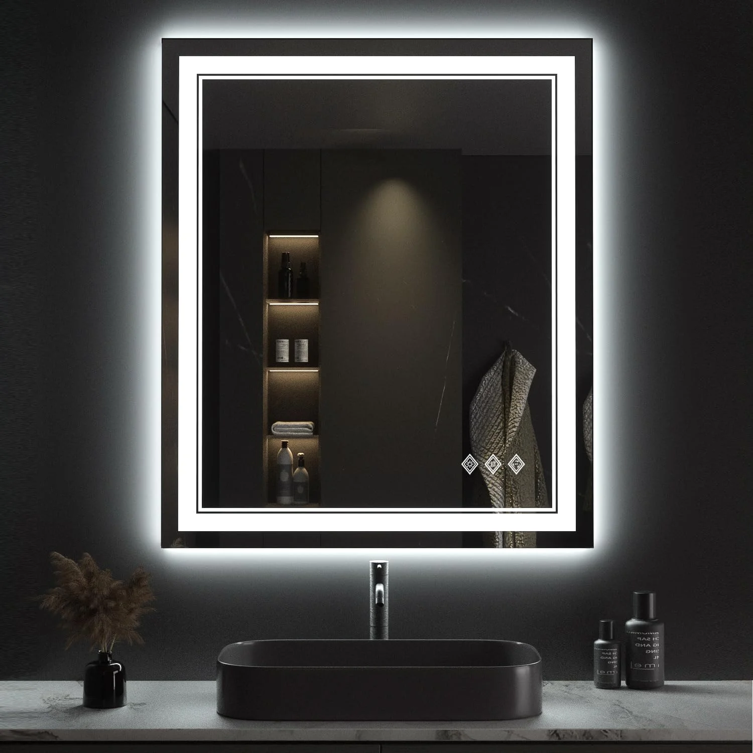 VanPokins Lighted Mirror, 30x36 Inch Gradient Front and Backlit LED Mirror, 3 Colors Dimmable CRI>90 Double Lights, IP54 Enhanced Anti-Fog, Hanging Plates Wall Mount LED Bathroom Mirror VanPokins Lighted Mirror, 30x36 Inch Gradient Front and Backlit LED Mirror, 3 Colors Dimmable CRI>90 Double Lights, IP54 Enhanced Anti-Fog, Hanging Plates Wall Mount LED Bathroom Mirror