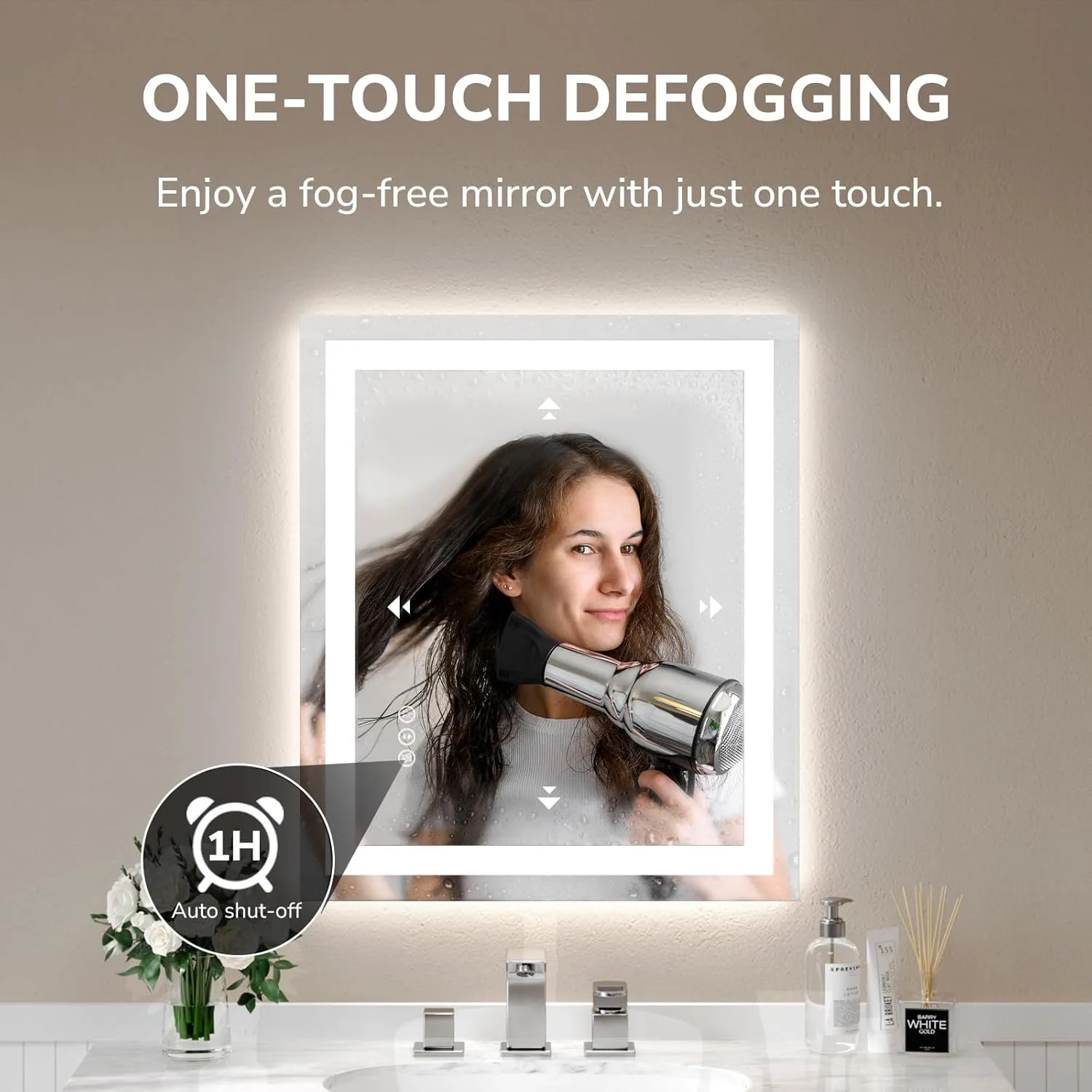 USHOWER 24x32 Inches LED Mirror for Bathroom, Frontlit & Backlit LED Bathroom Mirror with Anti-Fog, 3 Colors Dimmable, Memory Function, Tempered Glass, ETL Listed, Wall-Mounted