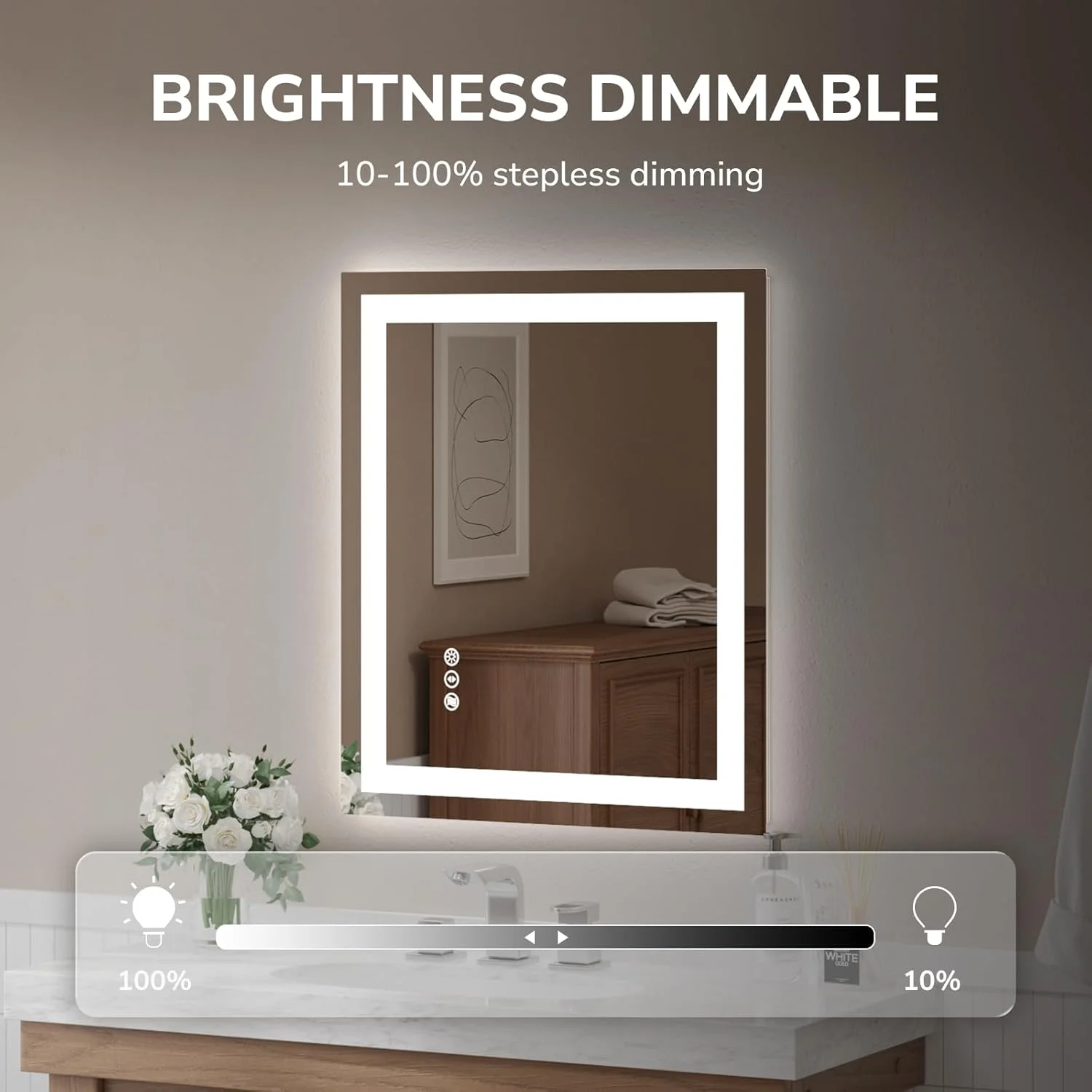 USHOWER 24x32 Inches LED Mirror for Bathroom, Frontlit & Backlit LED Bathroom Mirror with Anti-Fog, 3 Colors Dimmable, Memory Function, Tempered Glass, ETL Listed, Wall-Mounted