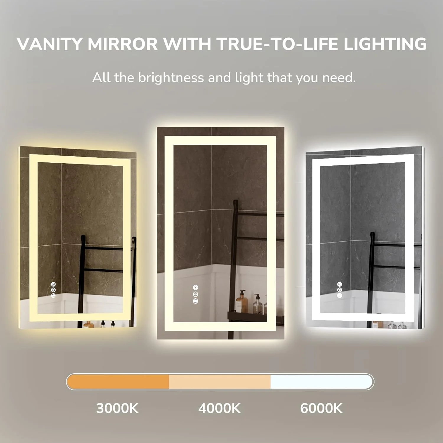USHOWER 24x32 Inches LED Mirror for Bathroom, Frontlit & Backlit LED Bathroom Mirror with Anti-Fog, 3 Colors Dimmable, Memory Function, Tempered Glass, ETL Listed, Wall-Mounted