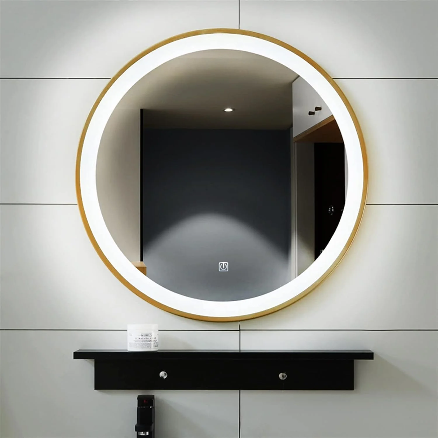 آینه روشویی UGFVGYTG با قاب مشکی، آینه توالت چسبی، آینه حمام ضد بخار