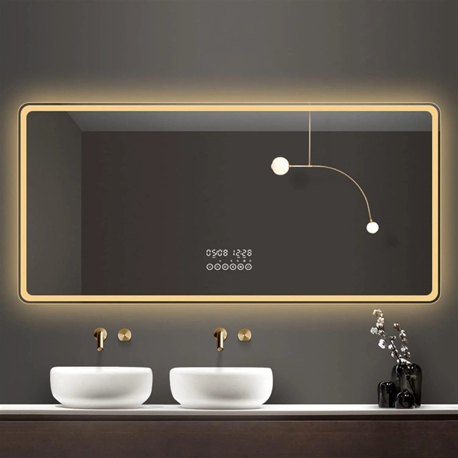 آینه روشویی UGFVGYTG، آینه هوشمند حمام، چراغ دار، آینه لمسی بزرگ آرایشی با نور پس زمینه، نصب دیواری آینه روشویی UGFVGYTG، آینه هوشمند حمام، چراغ دار، آینه لمسی بزرگ آرایشی با نور پس زمینه، نصب دیواری