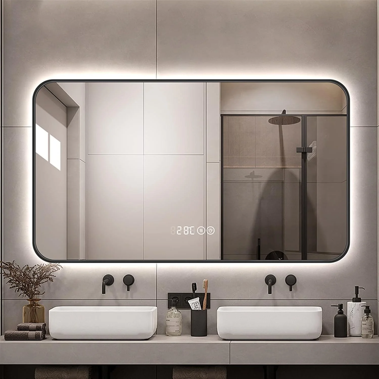 آینه روشویی UGFVGYTG، آینه دیواری هوشمند مستطیلی با نور لمسی، لوازم سفارشی حمام (طلایی) آینه روشویی UGFVGYTG، آینه دیواری هوشمند مستطیلی با نور لمسی، لوازم سفارشی حمام (طلایی)