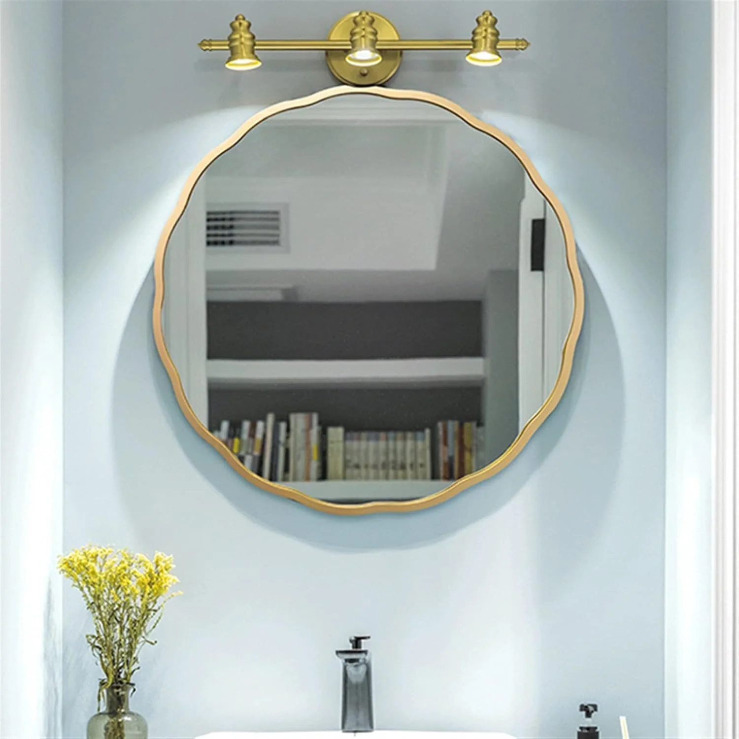 آینه روشویی UGFVGYTG، آینه آرایش، آینه حمام، آینه گرد نور پس زمینه دار توالت، آینه دیواری جیبی تزئینی