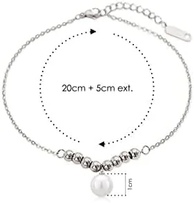 الیسا دستبند مهره ای شیک با آویز مروارید برای زنان، قفل خرچنگی، حلقه قفل قابل تنظیم، زنجیر مهره ای، زیورآلات مد روز دخترانه (نقره ای)