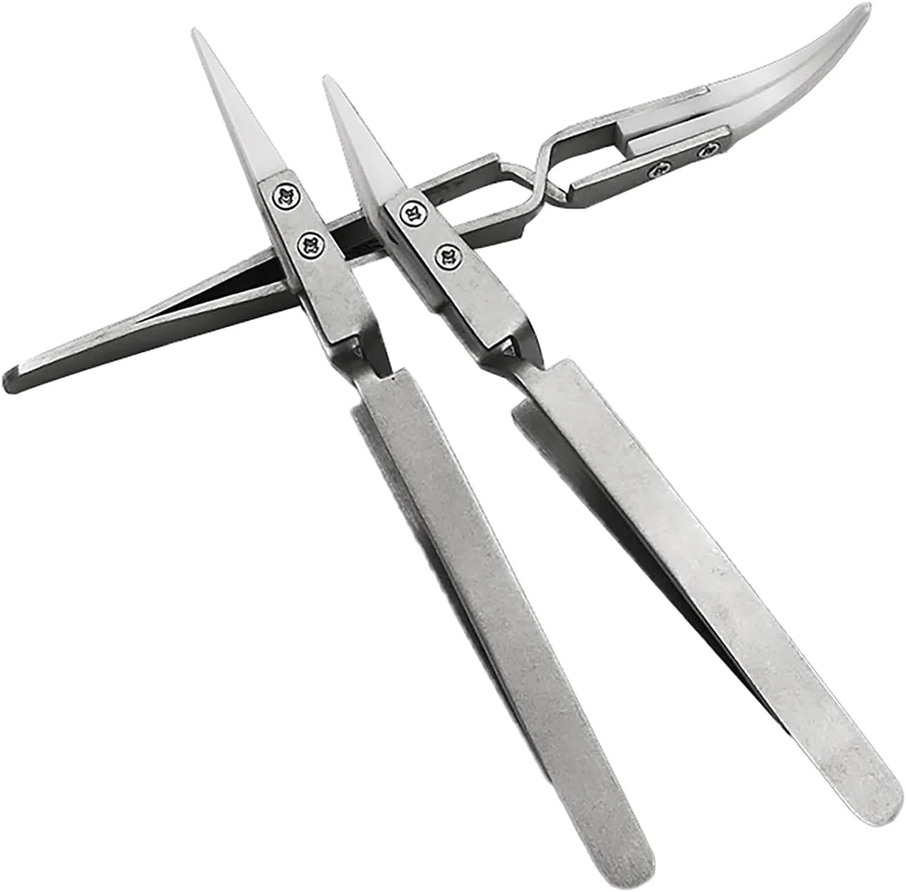 موچین معکوس استیل ضد زنگ YTgilo، 3 عددی، ضد مغناطیس و ضد اسید، گیره دقیق نوک تیز، دسته نقره ای، موچین سرامیکی برای برداشتن قطعات الکترونیکی و گرفتن کویل