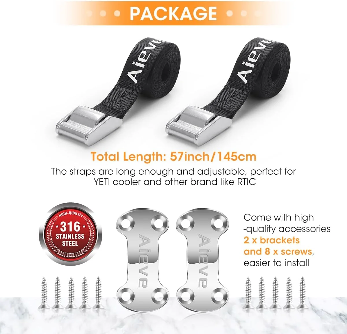 کیت تسمه های بست محکم کننده خنک کننده Aieve - بست قفل جعبه یخ - لوازم جانبی محکم کننده خنک کننده برای خنک کننده های YETI و RTIC کیت تسمه های بست محکم کننده خنک کننده Aieve - بست قفل جعبه یخ - لوازم جانبی محکم کننده خنک کننده برای خنک کننده های YETI و RTIC