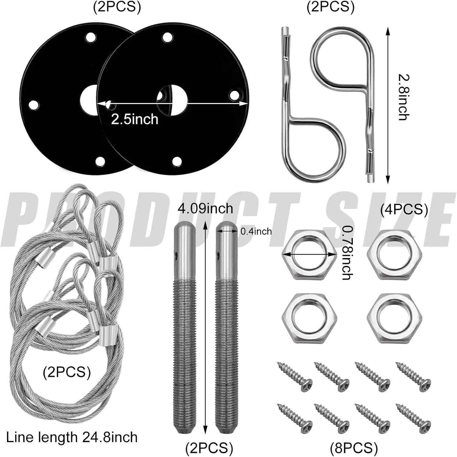 کیت پین کاپوت ABOCIDEGE برای خودرو، کیت گیره قفل صفحه پین کاپوت استیل ضد زنگ برای خودروهای اصلاح شده، کیت گیره قفل کاپوت موتور جهانی، لوازم جانبی خودرو (مشکی)