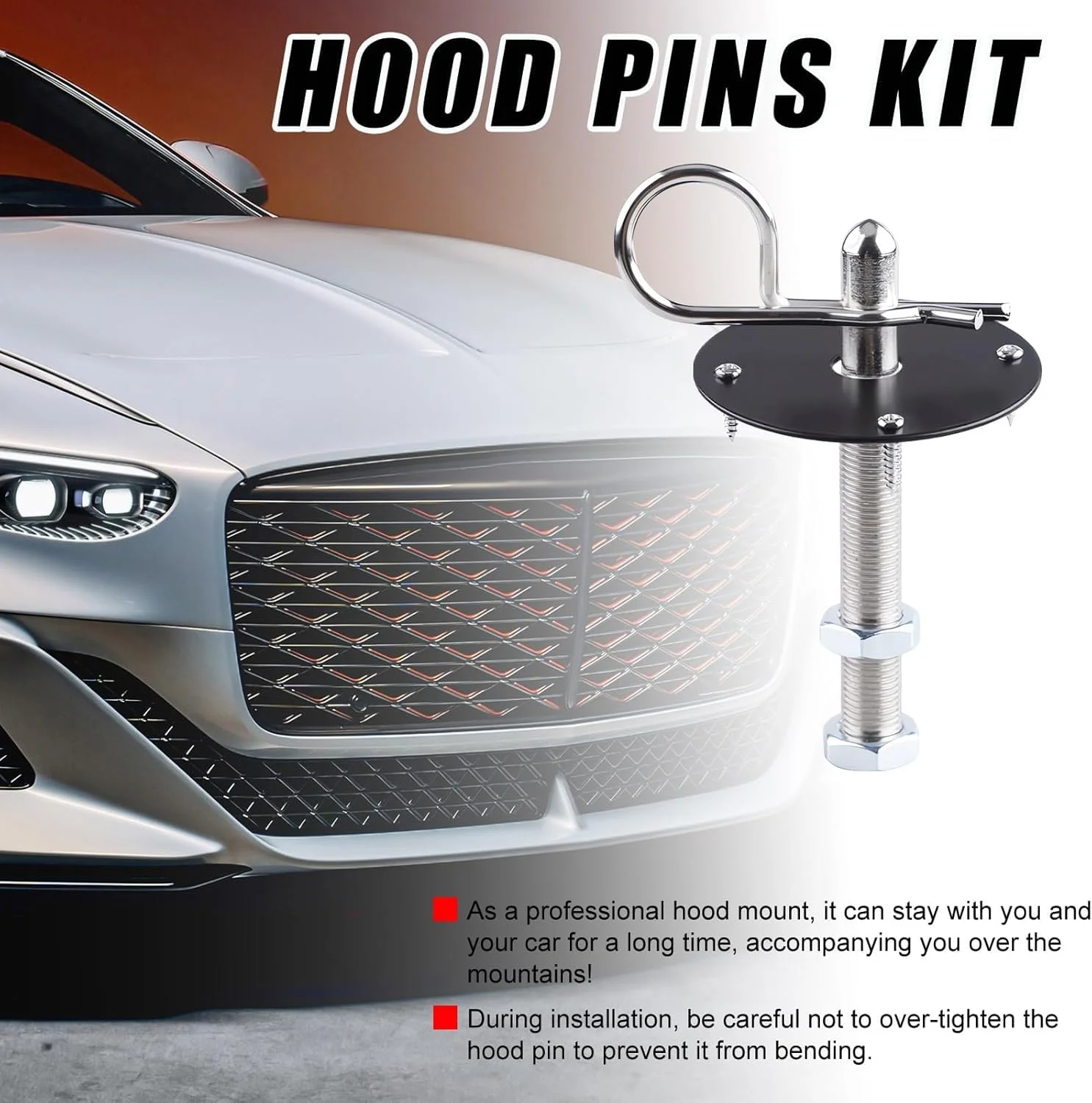 کیت پین کاپوت ABOCIDEGE برای خودرو، کیت گیره قفل صفحه پین کاپوت استیل ضد زنگ برای خودروهای اصلاح شده، کیت گیره قفل کاپوت موتور جهانی، لوازم جانبی خودرو (مشکی)