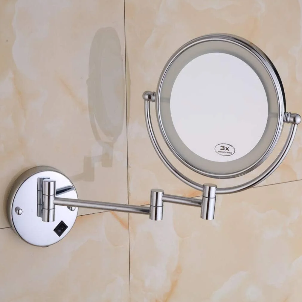 آینه آرایشی LED، آینه زیبایی دو طرفه دیواری با بزرگنمایی، آینه حمام با چرخش 360 درجه، آینه آرایشی قابل گسترش مشکی - 3 برابر