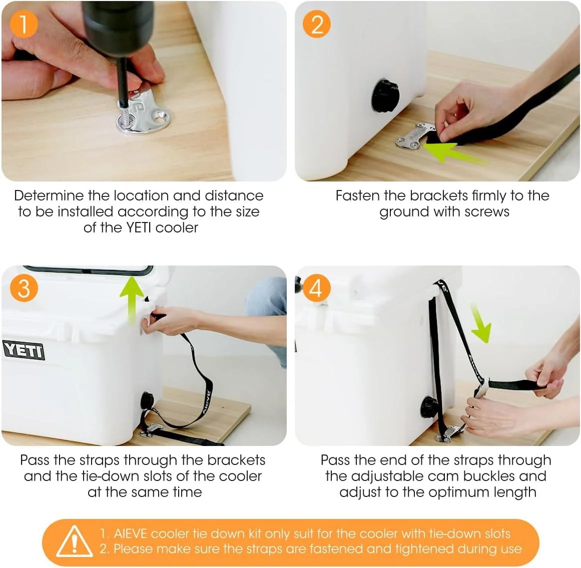 کیت تسمه های بست محکم کننده خنک کننده Aieve - بست قفل جعبه یخ - لوازم جانبی محکم کننده خنک کننده برای خنک کننده های YETI و RTIC کیت تسمه های بست محکم کننده خنک کننده Aieve - بست قفل جعبه یخ - لوازم جانبی محکم کننده خنک کننده برای خنک کننده های YETI و RTIC