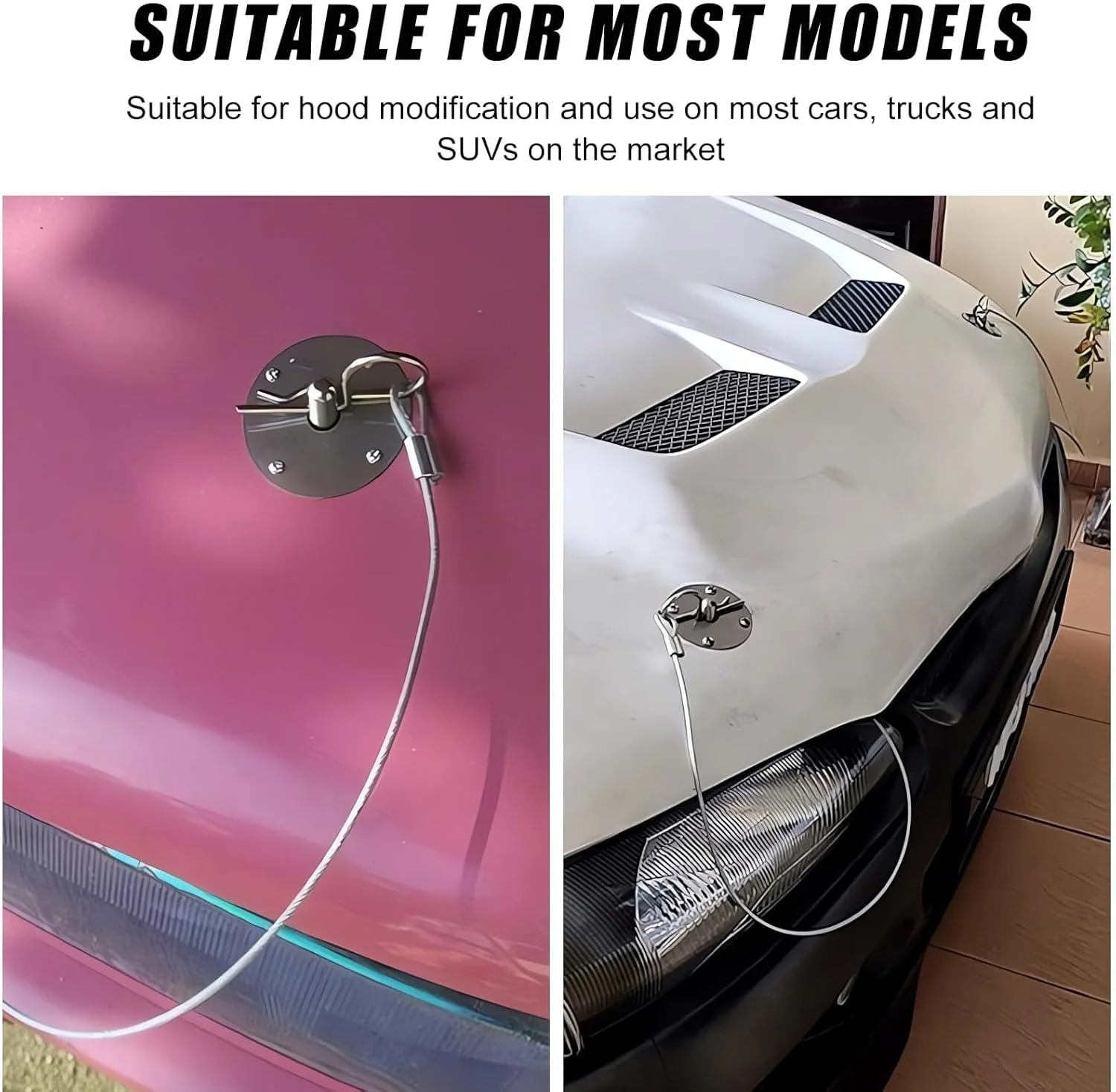 کیت پین کاپوت ABOCIDEGE برای خودرو، کیت گیره قفل صفحه پین کاپوت استیل ضد زنگ برای خودروهای اصلاح شده، کیت گیره قفل کاپوت موتور جهانی، لوازم جانبی خودرو (مشکی)