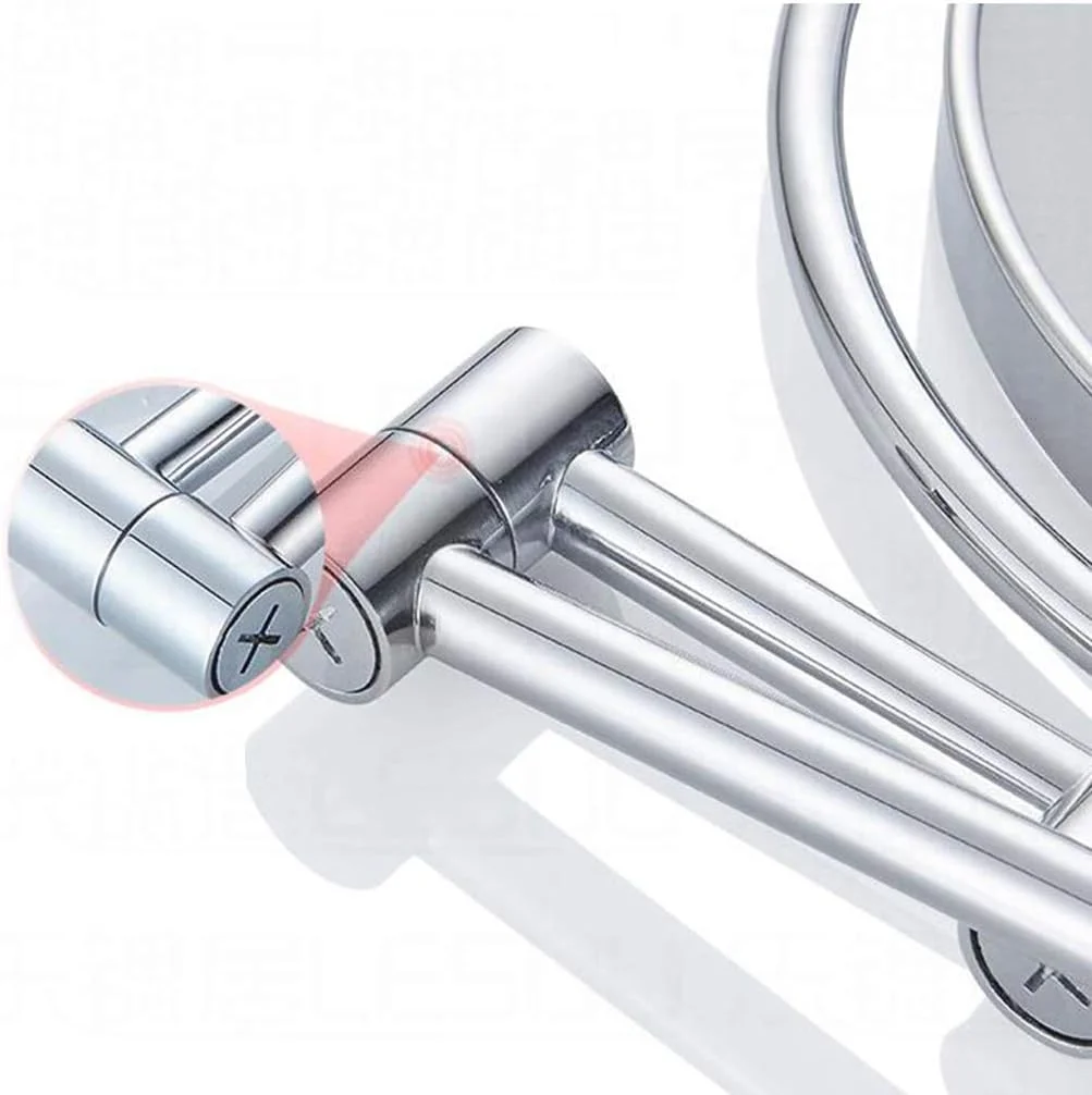 آینه آرایشی با چراغ، آینه زیبایی دو طرفه دیواری با بزرگنمایی 3 برابر، آینه حمام تلسکوپی آرایشی با منبع تغذیه پلاگین، نقره ای (رنگ: برنزی) (طلایی)