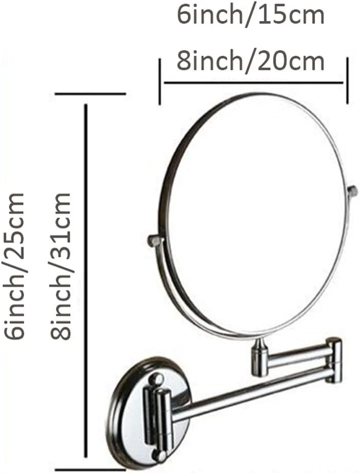 آینه آرایشی، آینه زیبایی دو طرفه دیواری با بزرگنمایی 3 برابری، آینه حمام با قابلیت افزایش طول و چرخش 360 درجه، آینه آرایشی نقره ای (رنگ: نقره ای، اندازه: 6 اینچ) (نقره ای 6 اینچ)