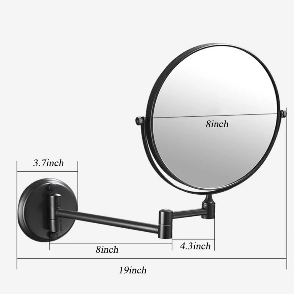 آینه آرایشی، آینه دو طرفه دیواری با بزرگنمایی 3 برابر، آینه حمام با چرخش 360 درجه، آینه آرایشی قابل گسترش، آینه مشکی (نرو 8 اینچ)