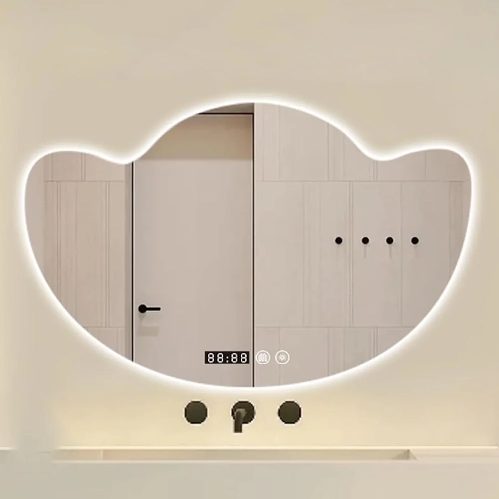 آینه حمام بدون قاب ابر شکل ال ای دی TT-YEF، آینه دیواری سه رنگ با قابلیت تنظیم نور با سوئیچ لمسی دوتایی و سیستم ضد مه، نمایشگر دما ساعت، تنظیم نور پیوسته، 120×80 سانتی متر آینه حمام بدون قاب ابر شکل ال ای دی TT-YEF، آینه دیواری سه رنگ با قابلیت تنظیم نور با سوئیچ لمسی دوتایی و سیستم ضد مه، نمایشگر دما ساعت، تنظیم نور پیوسته، 120×80 سانتی متر