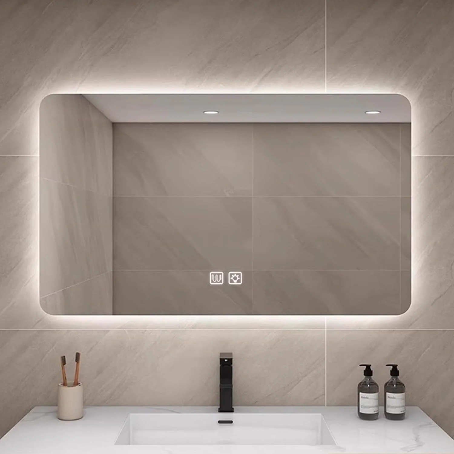 آینه حمام مربعی با نور سه رنگ، آینه روشویی حمام هوشمند با گرمایش و ضد بخار، با قابلیت تنظیم نور بی نهایت، کلید لمسی، مناسب برای دکوراسیون اتاق خواب، اتاق نشیمن، ورودی (نور سه رنگ) آینه حمام مربعی با نور سه رنگ، آینه روشویی حمام هوشمند با گرمایش و ضد بخار، با قابلیت تنظیم نور بی نهایت، کلید لمسی، مناسب برای دکوراسیون اتاق خواب، اتاق نشیمن، ورودی (نور سه رنگ)