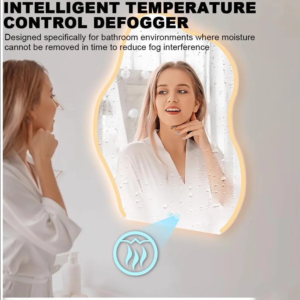 آینه حمام LED ابری TT-YEF، آینه روشویی دیواری با نور پس زمینه/نور جلو، لمسی دوگانه 3 رنگ دیمر شونده، آینه آرایشی تزئینی ضد مه، شیشه سکوریت، A50×70cm