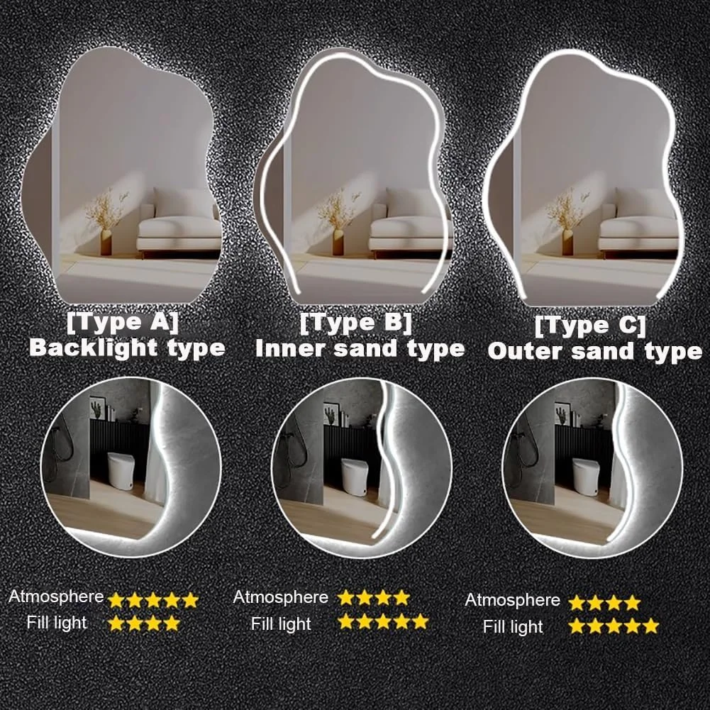 آینه حمام LED ابری TT-YEF، آینه روشویی دیواری با نور پس زمینه/نور جلو، لمسی دوگانه 3 رنگ دیمر شونده، آینه آرایشی تزئینی ضد مه، شیشه سکوریت، A50×70cm