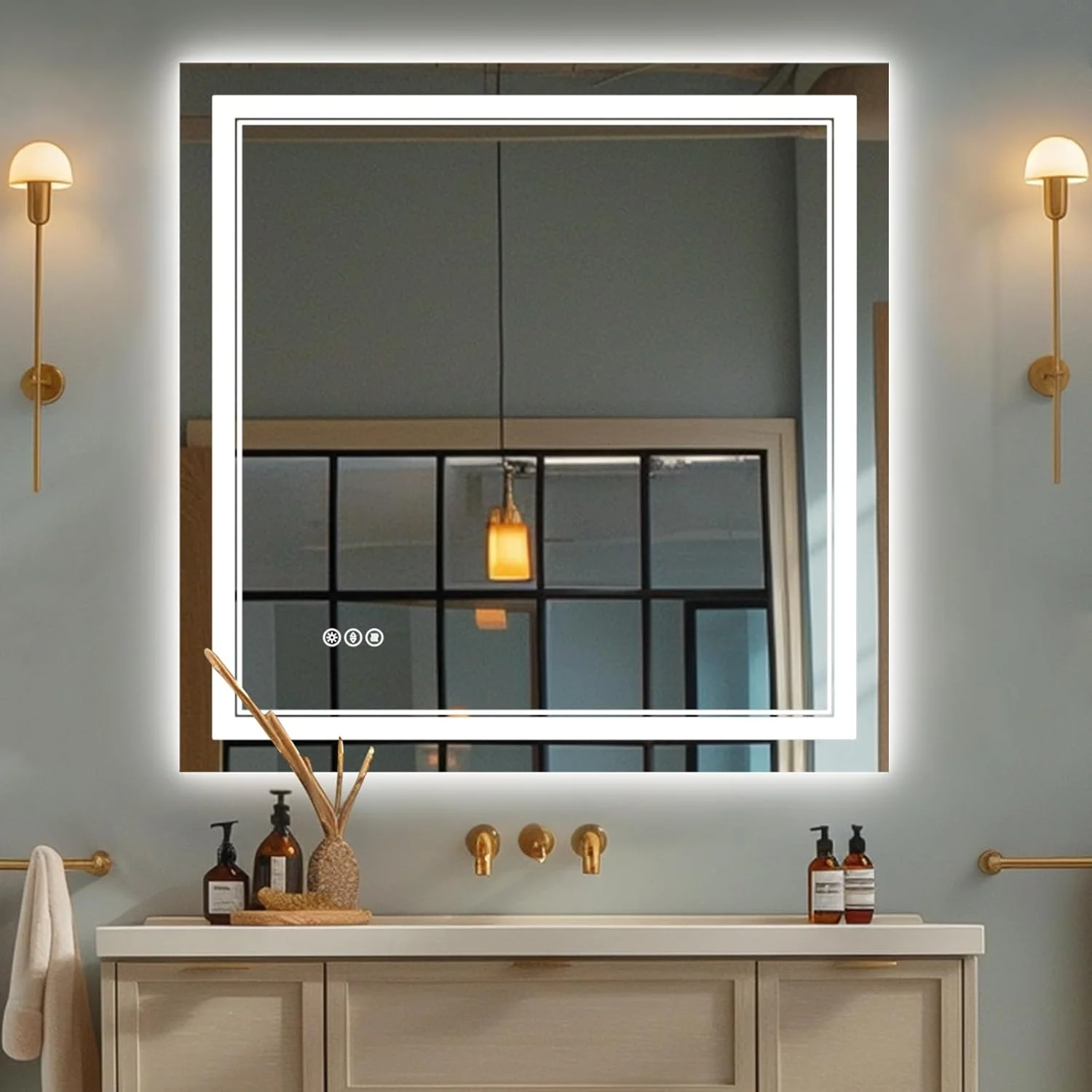 آینه حمام ال ای دی TIFULLHOME با ابعاد 30x30 اینچ، دارای نور پس زمینه و جلو، ضد بخار، CRI90+، 3 رنگ، آینه روشویی دیمر دار با چراغ، شیشه سکوریت درجه یک، دارای گواهینامه ETL، قابل نصب روی دیوار (افقی/عمودی) آینه حمام ال ای دی TIFULLHOME با ابعاد 30x30 اینچ، دارای نور پس زمینه و جلو، ضد بخار، CRI90+، 3 رنگ، آینه روشویی دیمر دار با چراغ، شیشه سکوریت درجه یک، دارای گواهینامه ETL، قابل نصب روی دیوار (افقی/عمودی)