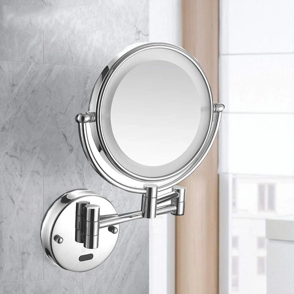 آینه آرایشی دیواری TISTIK با بزرگنمایی 10 برابر و نور LED، آینه رومیزی دو طرفه 8 اینچی ممتاز، چرخش 360 درجه، بازوی قابل گسترش، گرد، برای حمام (رنگ: نقره ای، اندازه: 10x)