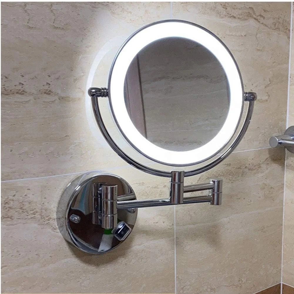 آینه آرایشی دیواری TISTIK با بزرگنمایی 10 برابر و نور LED، آینه رومیزی دو طرفه 8 اینچی ممتاز، چرخش 360 درجه، بازوی قابل گسترش، گرد، برای حمام (رنگ: نقره ای، اندازه: 10x)