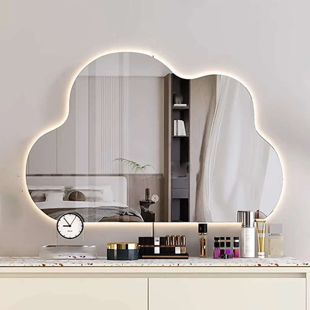 آینه روشویی دیواری نوردار TT-YEF، آینه حمام با حسگر لمسی دوگانه، آینه LED حمام با قابلیت تنظیم 3 رنگ، آینه ضد مه شکل نامنظم، شیشه سکوریت ضد شکستگی، 80×60 سانتی متر آینه روشویی دیواری نوردار TT-YEF، آینه حمام با حسگر لمسی دوگانه، آینه LED حمام با قابلیت تنظیم 3 رنگ، آینه ضد مه شکل نامنظم، شیشه سکوریت ضد شکستگی، 80×60 سانتی متر