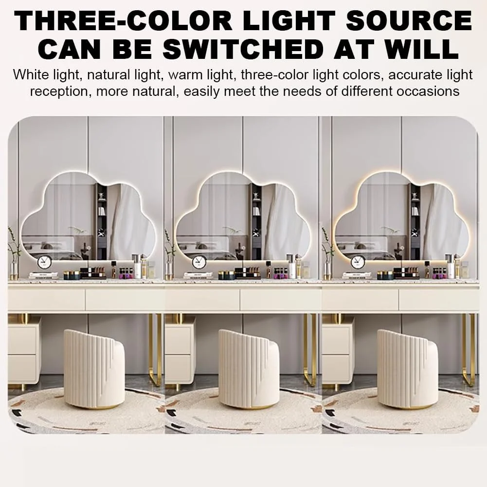 آینه روشویی دیواری نوردار TT-YEF، آینه حمام با حسگر لمسی دوگانه، آینه LED حمام با قابلیت تنظیم 3 رنگ، آینه ضد مه شکل نامنظم، شیشه سکوریت ضد شکستگی، 80×60 سانتی متر