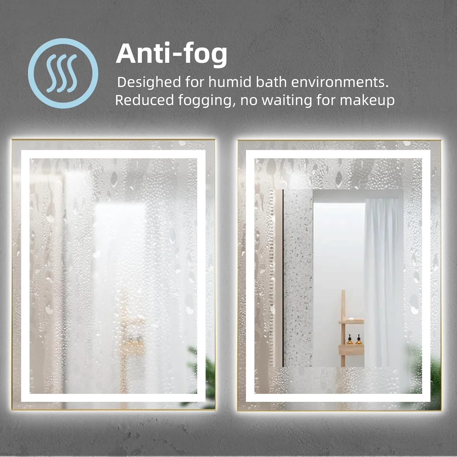 آینه حمام LED با قاب طلایی THNIKRE با نور پس زمینه و نور جلو، 122x71 سانتی متر، ضد بخار، عملکرد حافظه، رنگ و روشنایی قابل تنظیم، CRI90+، ضد آب IP54، افقی/عمودی، نصب دیواری