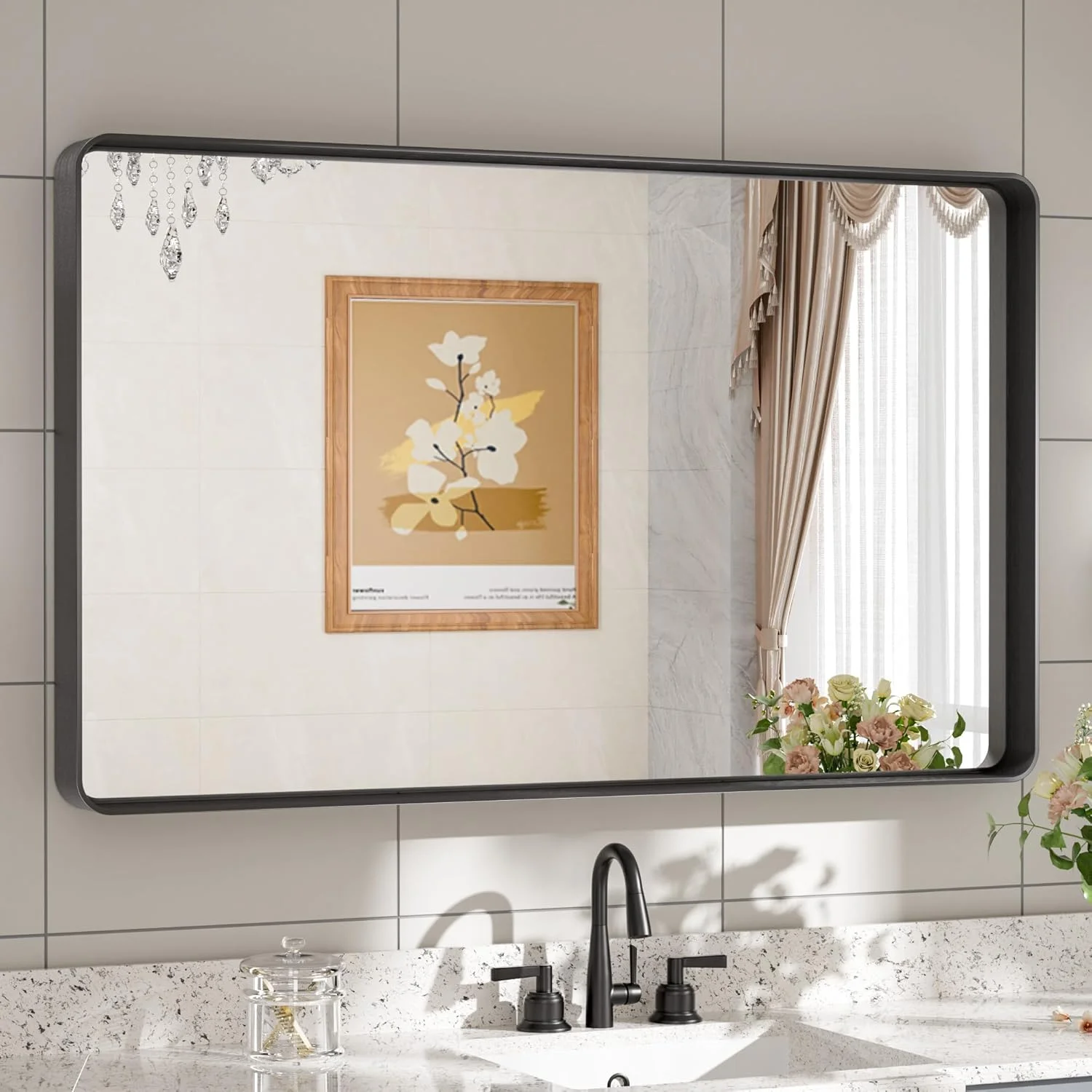 آینه حمام قاب مشکی TETOTE، 100 در 60 سانتی متر، آینه روشویی با قاب فلزی مات، آینه مستطیلی مدرن دیواری مناسب خانه های روستایی (افقی/عمودی) آینه حمام قاب مشکی TETOTE، 100 در 60 سانتی متر، آینه روشویی با قاب فلزی مات، آینه مستطیلی مدرن دیواری مناسب خانه های روستایی (افقی/عمودی)