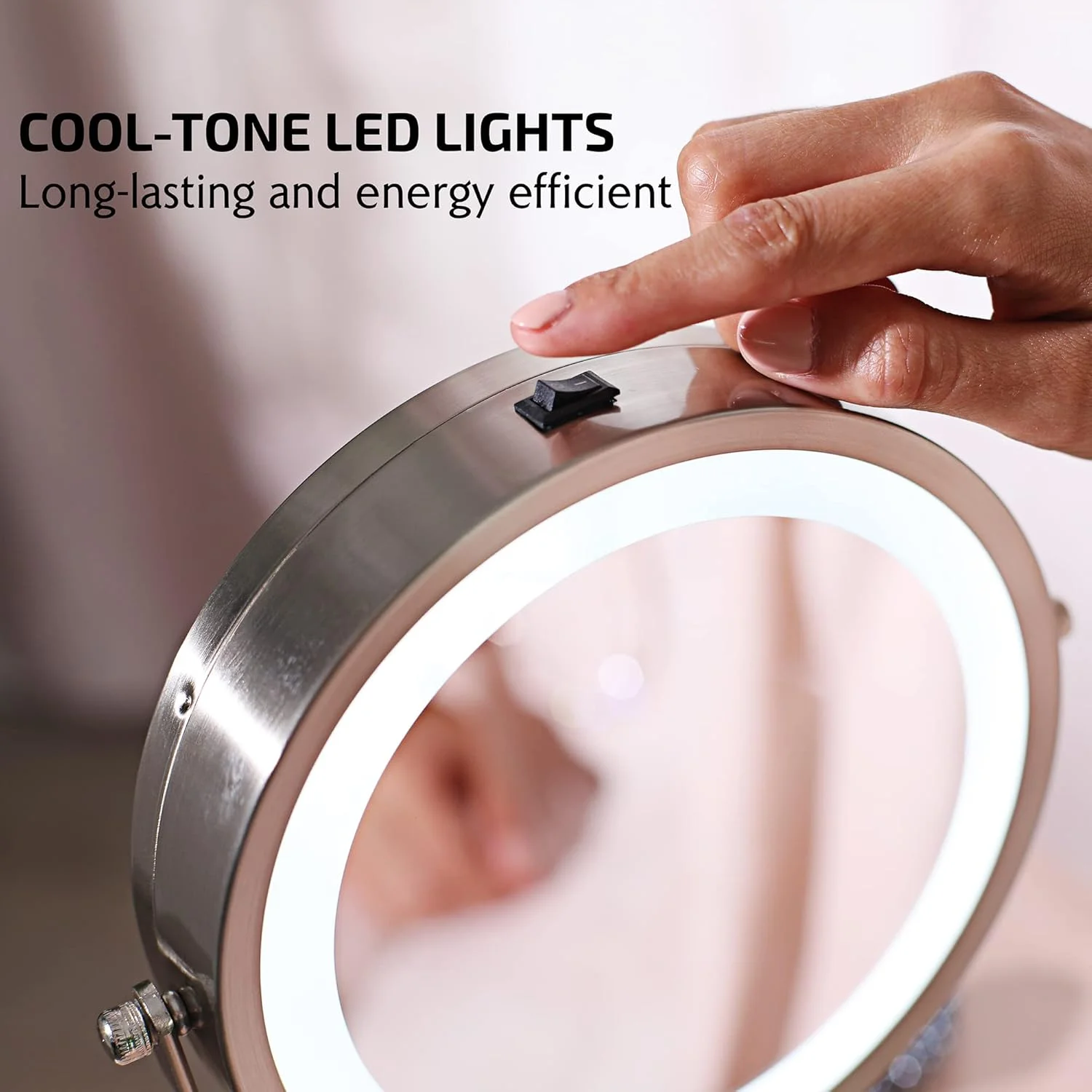 آینه آرایشی رومیزی چراغ دار 7 اینچی Ovente، بزرگنمایی 1X و 7X، LED گرد دو طرفه چرخان قابل تنظیم، مناسب برای میز آرایش یا دکوراسیون حمام، با باتری نیکل برس خورده مدل MCT70BR1X7X آینه آرایشی رومیزی چراغ دار 7 اینچی Ovente، بزرگنمایی 1X و 7X، LED گرد دو طرفه چرخان قابل تنظیم، مناسب برای میز آرایش یا دکوراسیون حمام، با باتری نیکل برس خورده مدل MCT70BR1X7X