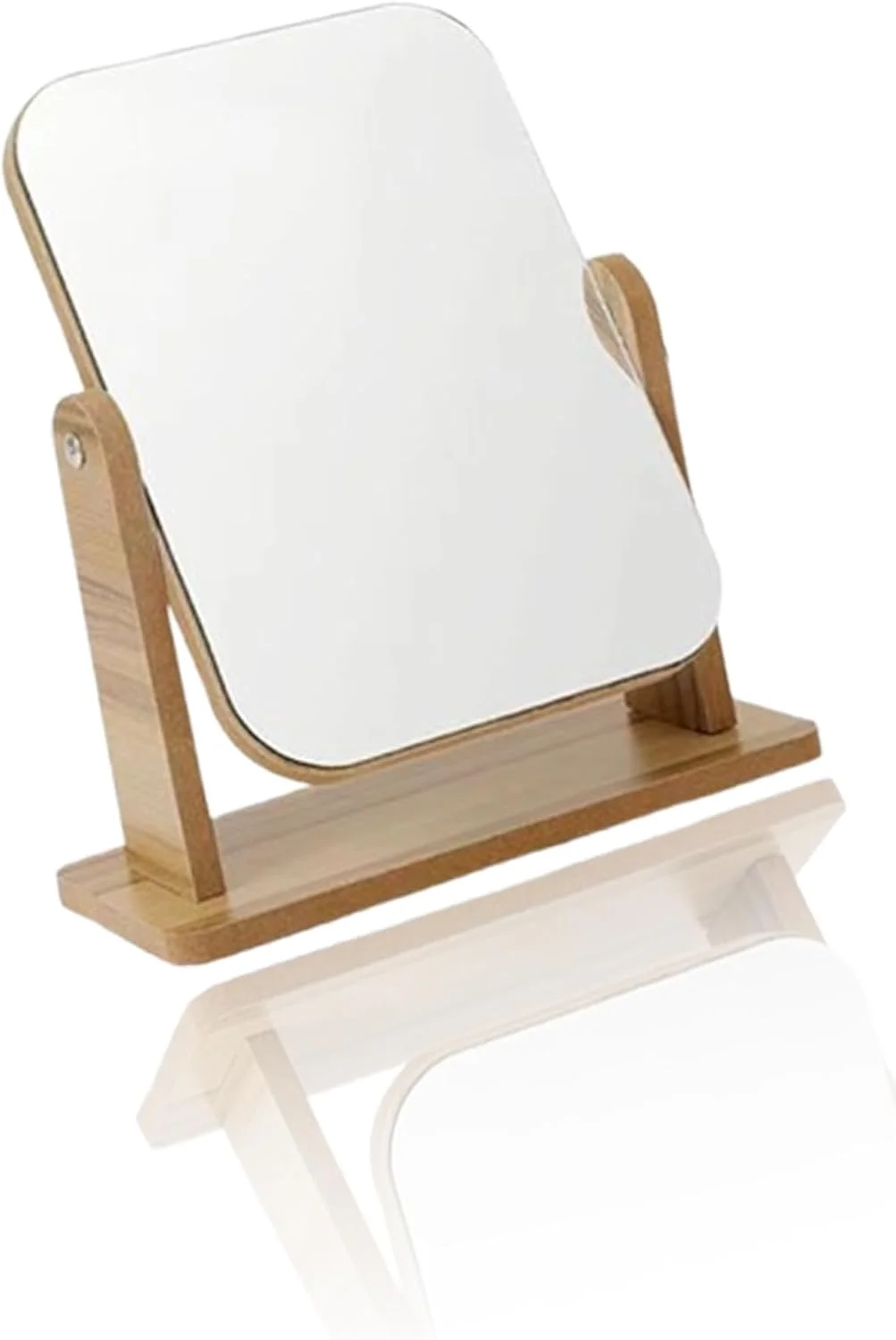 آینه آرایشی چوبی طبیعی Sweet Seven - چرخش 360 درجه یک طرفه، آینه رومیزی قابل حمل با کیفیت بالا - مربع 6.7 اینچی