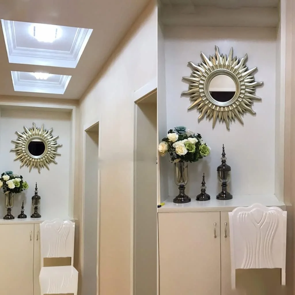 آینه خورشیدی دکور دیواری گرد، آینه تزئینی دیواری، آینه حمام، آینه آرایش، آینه روشویی اتاق خواب، آینه دکوری ورودی با قاب طلایی عتیقه و تزئین شده آینه خورشیدی دکور دیواری گرد، آینه تزئینی دیواری، آینه حمام، آینه آرایش، آینه روشویی اتاق خواب، آینه دکوری ورودی با قاب طلایی عتیقه و تزئین شده