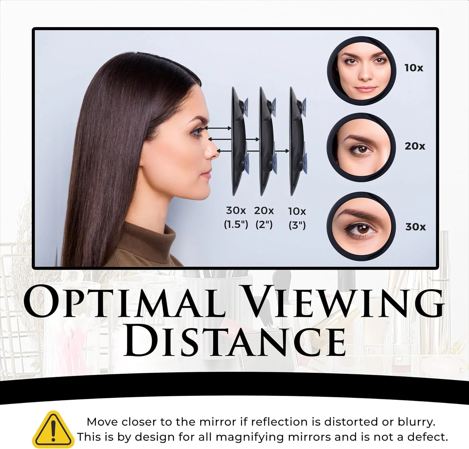 آینه آرایشی بزرگنمایی 30 برابر - آینه مکنده چسبی با بزرگنمایی بالا برای آرایش و پیرایش دقیق - گرد و قابل حمل، 15 سانتی متر (مشکی)