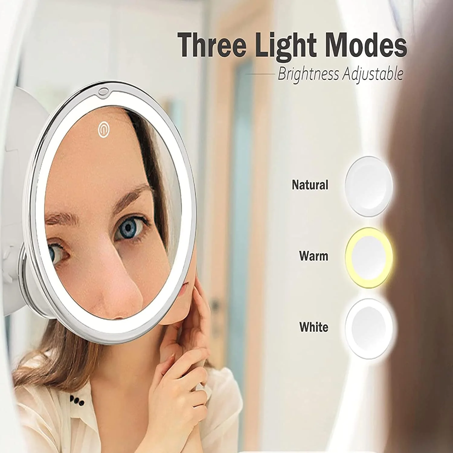 آینه بزرگنمایی نوردار سولفار | آینه آرایشی با بزرگنمایی 10 برابر و مکنده | 3 حالت نور و مفصل گردان 360 درجه | آینه نوردار برای حمام، مسافرت و استفاده آرایشی | نصب آسان