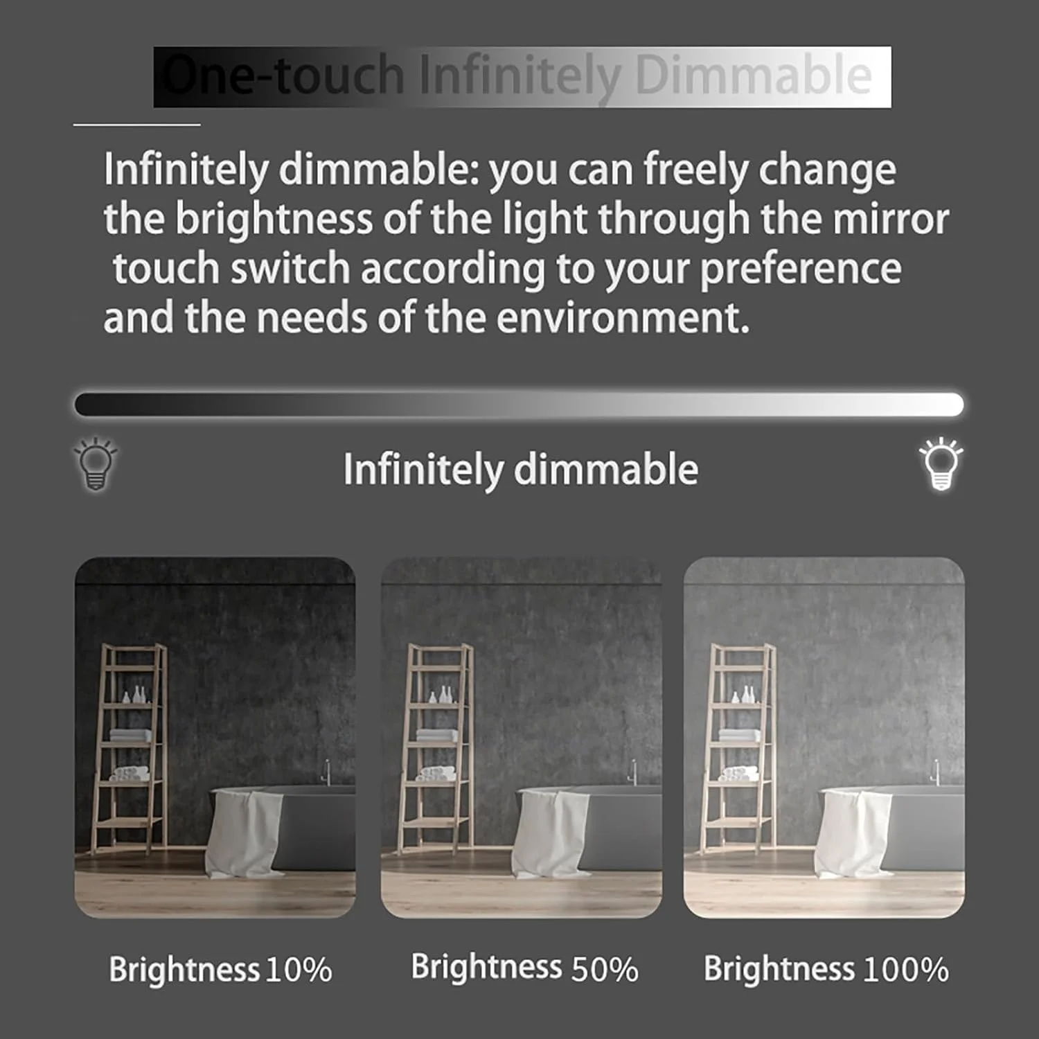 آینه دیواری با نور قابل تنظیم، آینه بیضی شکل حمام با چراغ، آینه روشویی حمام، ضد خرد شدن، 3 رنگ قابل تنظیم، آینه حمام با نور کنترل لمسی (رنگ: Wh)