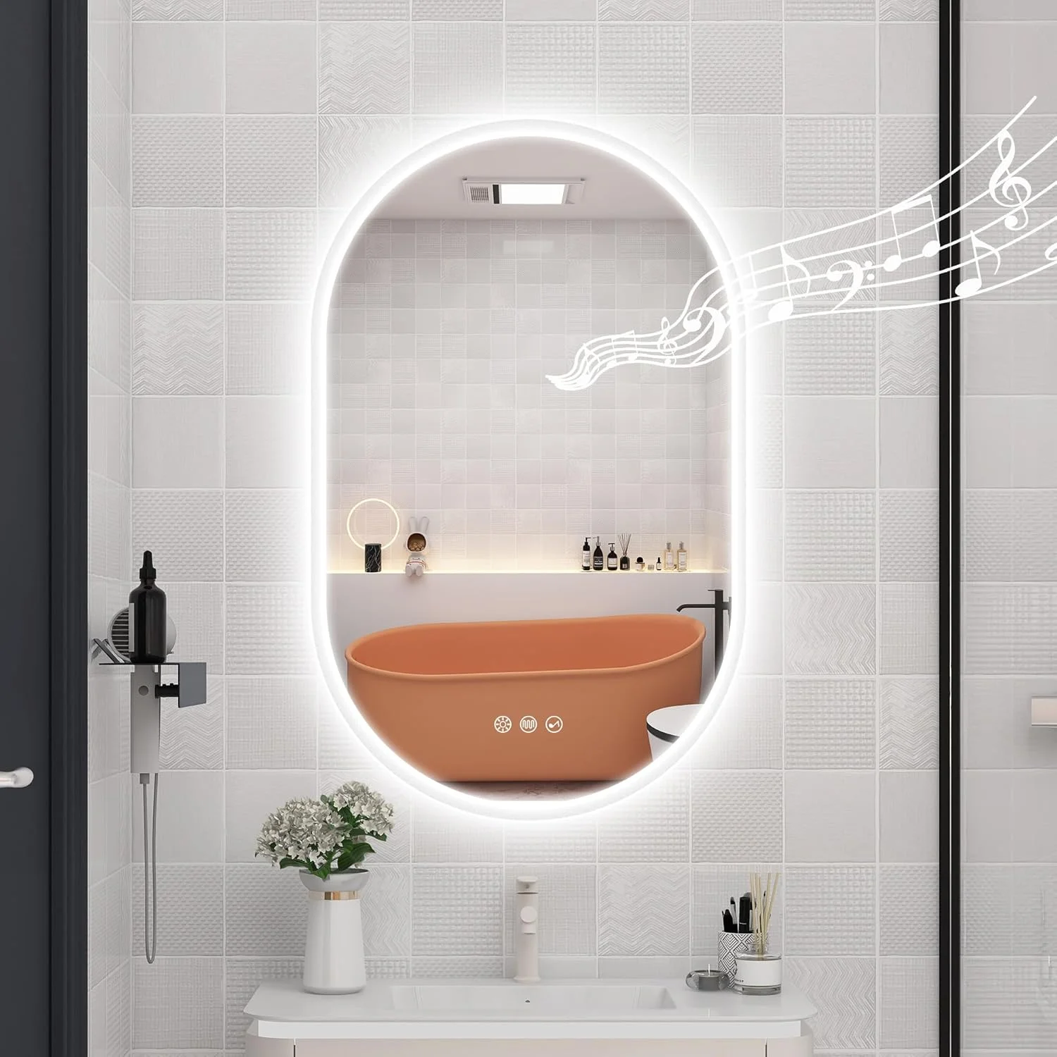 آینه حمام LED استارلید - 81 در 51 سانتی متر، با نور، نصب دیواری با بلندگوی بلوتوث، ضد بخار، 3 دمای رنگ، روشنایی قابل تنظیم، ضد آب، شیشه سکوریت، با آینه حمام LED استارلید - 81 در 51 سانتی متر، با نور، نصب دیواری با بلندگوی بلوتوث، ضد بخار، 3 دمای رنگ، روشنایی قابل تنظیم، ضد آب، شیشه سکوریت، با