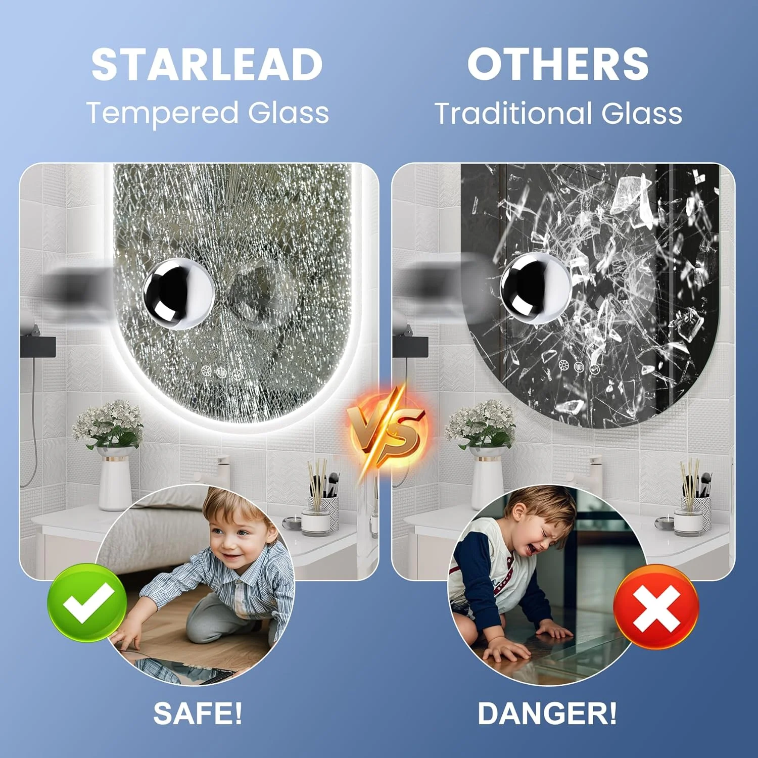 آینه حمام LED استارلید - 81 در 51 سانتی متر، با نور، نصب دیواری با بلندگوی بلوتوث، ضد بخار، 3 دمای رنگ، روشنایی قابل تنظیم، ضد آب، شیشه سکوریت، با آینه حمام LED استارلید - 81 در 51 سانتی متر، با نور، نصب دیواری با بلندگوی بلوتوث، ضد بخار، 3 دمای رنگ، روشنایی قابل تنظیم، ضد آب، شیشه سکوریت، با