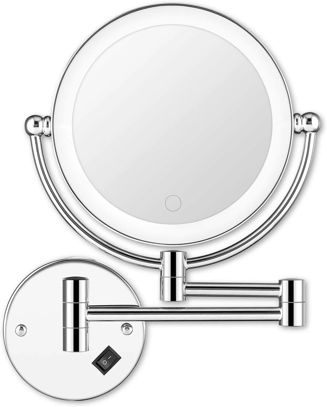 آینه آرایشی دیواری همه کاره با نور LED دکمه لمسی نور قابل تنظیم بدون پله دو طرفه بزرگنمایی 1X/5x آینه روشویی چرخش 360 درجه قابل افزایش برای حمام با اتصال مستقیم به برق - 8 اینچ آینه آرایشی دیواری همه کاره با نور LED دکمه لمسی نور قابل تنظیم بدون پله دو طرفه بزرگنمایی 1X/5x آینه روشویی چرخش 360 درجه قابل افزایش برای حمام با اتصال مستقیم به برق - 8 اینچ