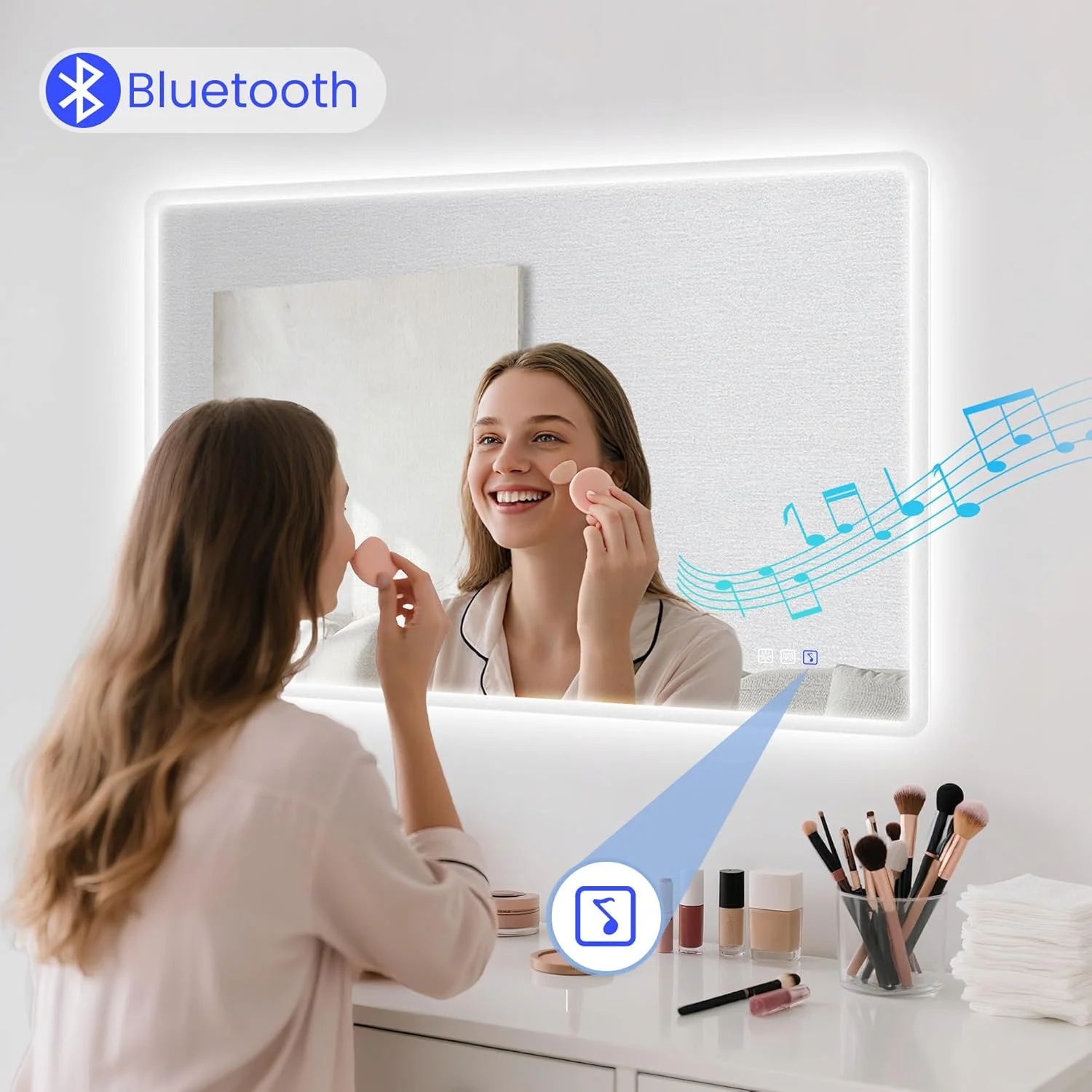 STARLEAD - 28" x 36" LED Bathroom Mirror with Lights, Wall Mounted with Bluetooth Speaker, Anti-Fog 3 Color Temperature, Dimmable Brightness, Waterproof, Tempered Glass,