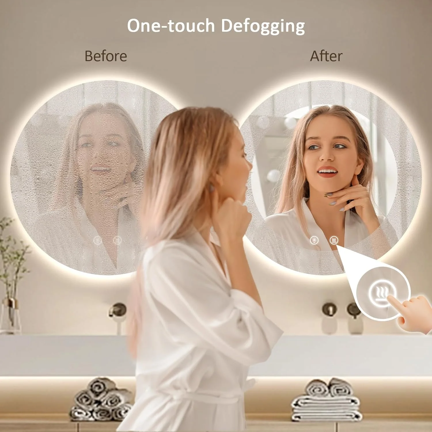 آینه حمام LED با نور پس زمینه Speculux - آینه آرایشی گرد دیواری 60 سانتی متری با نور 3 رنگ، آینه هوشمند کم نور شونده و کلید لمسی