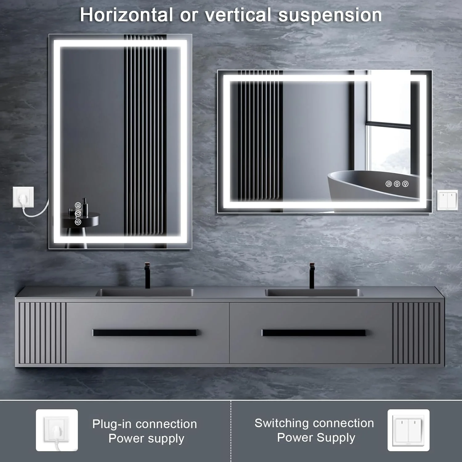 آینه حمام ال ای دی Sorvita با نور 60x90 سانتی‌متر، بدون قاب، آینه روشویی نوردار، نصب دیواری، ضد بخار، 3 حالت رنگ، نور جلو و پس زمینه با قابلیت تنظیم شدت نور، سنسور لمسی هوشمند، شیشه سکوریت